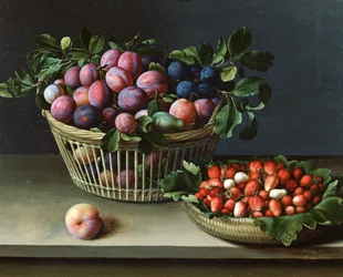 Mand met pruimen en mand met aardbeien, 1632